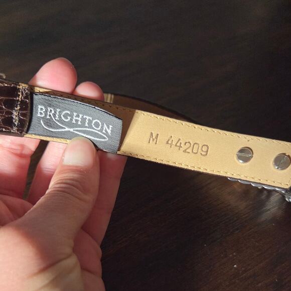 Brighton vtg textured mixed metals brown leather belt M main image 8